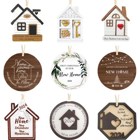 PRICES MAY VARY. Unique Housewarming Gift: Our wooden Housewarming gift is the perfect way to give a unique and thoughtful gift to a friend or couple who moved into a new home in 2024. It is a meaningful way to celebrate this special occasion. Packaging: You will receive 9pcs wooden ornament, all of which have different styles, each of which is very personalized and suitable for new home gifts. Size: This one is about the size of an 8cm(3.15in), the right size for a potted plant or window hangin Trending Ornaments 2023, Laser Gifts, New Home Ornament, Welcome Home Gifts, Unique Housewarming Gifts, Wooden Ornament, House Ornaments, New Beginning, Housewarming Gifts