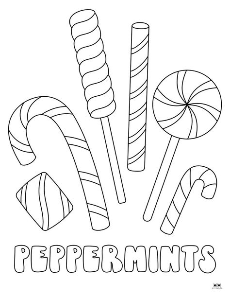 Choose from a wide variety of candy cane coloring pages and templates for hours of Christmas coloring and fun. 100% FREE! Print from home! Peppermint Coloring Page, Peppermint Candy Drawing, Christmas Candy Coloring Pages, Candy Template Free Printable, Candy Cane Printable, Candy Template, Candy Cane Template, Christmas Printable Templates, Candy Cane Coloring Page