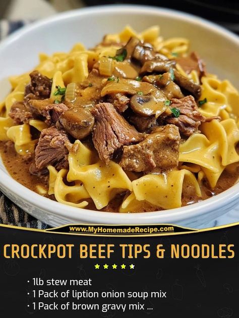 Crockpot Beef Tips And Noodles, Beef Tips Noodles, Beef And Noodles Crockpot, Crockpot Beef Tips, Broccoli Salads, Beef Tips And Noodles, Crock Pot Beef Tips, Beef Tip Recipes, Recipe Crockpot