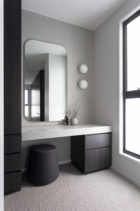 Dressing table • Resort Project • Featuring Cavalier Bremworth Untouched ‘Placid’ Reno Tips, Choosing Carpet, Duplex Design, Dressing Table Design, Backlit Mirror, Steps Design, Vanity Design, Makeup Table, Dressing Room Design