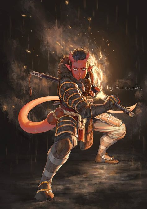 ArtStation - Facing your fate Tiefling Samurai, Tiefling Hexblade, Hexblade Warlock, Dnd Commission, Warlock Dnd, Dnd Tiefling, Pathfinder Character, Dungeons And Dragons Classes, Dungeons And Dragons Characters