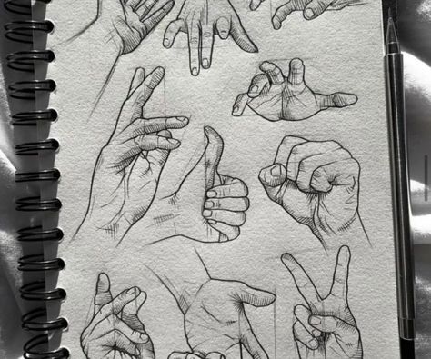 Arte Doodle, Hand Doodles, Hand Gestures, Eye Drawing Tutorials, Nose Drawing, Seni Cat Air, Book Drawing, Anatomy Drawing, Hand Sketch