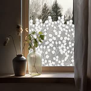 ChicSkin Pure White Frosted Privacy Stained Window Film, Removable Static Cling Glass Decals Decor for Glass Window Door, Frosted Privacy Eucalyptus Leaf 59.05"x22.83" How To Frost A Window For Privacy, Large Window Privacy Ideas, Privacy Window Film Ideas, Bathroom Curtain Ideas Window, Small Window Covering Ideas, White Kitchen Window Treatments, Easy Window Treatments, Window Privacy Ideas, Diy Frosted Glass Window