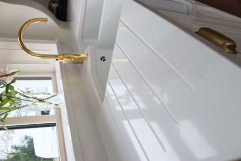 Window Cill, upstand and drainer in Calacatta gold quartz. These design details help to create a continual flow to your kitchen space Calacatta Gold Quartz, Calacatta Gold, Work Tops, Kitchen Space, Window Sill, Design Details, To Create, Design Ideas, Gold