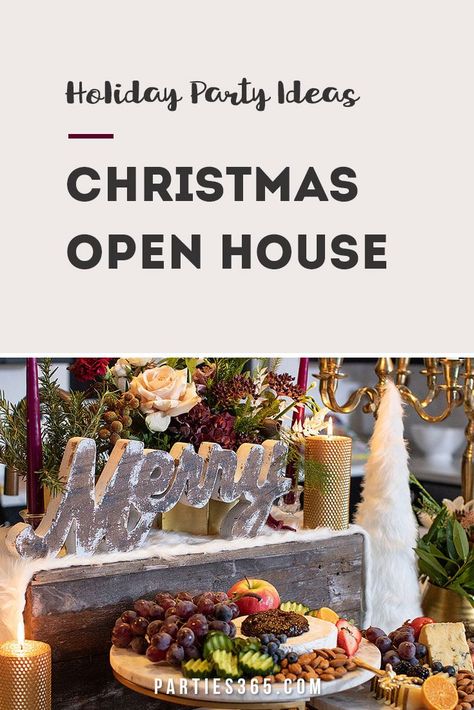 Want to throw a holiday or Christmas party at home for your friends and family and need ideas? This warm, cozy Christmas Open House is full of festive inspiration for decorations, food, drinks and more! Christmas Open House Ideas, Christmas Open House Menu, Holiday Party Potluck, Vintage Christmas Invitation, Christmas Party At Home, Housewarming Food, Warm Cozy Christmas, Potluck Themes, Christmas Open House Invitations