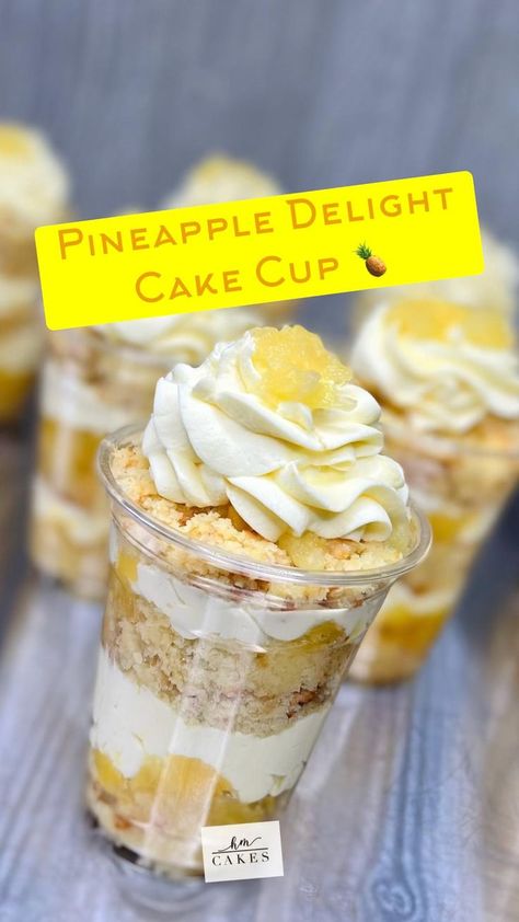 🍍 Pineapple Delight Cake Cup 🍍 Such a light, delicious treat. So easy, even you can make it 🥳🥳 in 2022 | Catering desserts, Parfait recipes, Thanksgiving sweet treats Dessert Shooters Recipes, Pineapple Delight, Mason Jar Desserts, Dessert Cups Recipes, Super Easy Desserts, Mini Dessert Cups, Parfait Desserts, Cake Cup, Parfait Recipes