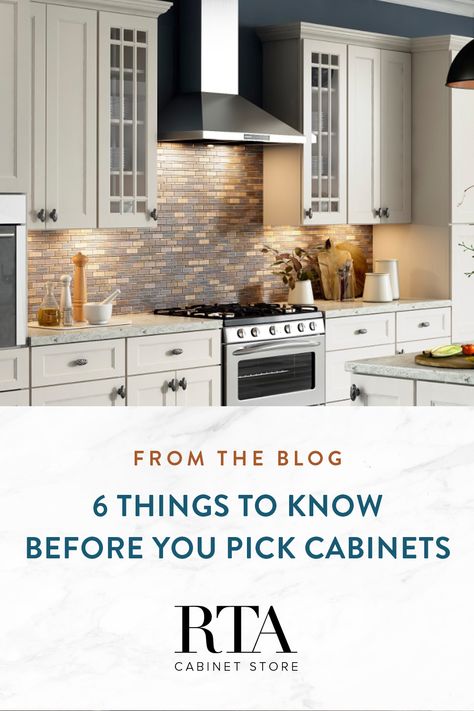 Picking cabinets is about more than style and color. Here are six things to think about before you make your final decision. Professional Kitchen Design, Diy Kitchen Hacks, Kitchen Cabinet Accessories, Kitchen Storage Space, Rta Kitchen Cabinets, Stock Cabinets, Rta Cabinets, Open Cabinets, Design Your Kitchen