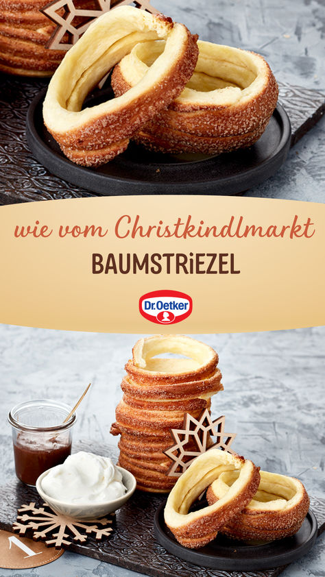 Mit diesem klassischen Baumstriezel-Rezept, verfeinert mit Zimt und Zucker, kannst du diese beliebte Leckerei aus lockerem Germteig schnell und einfach selbst zubereiten. Party Essen, Winter Snack, Food Receipt, Food Experiences, Baking Sweets, Dessert Cupcakes, Sweets Desserts, Winter Food, Other Recipes