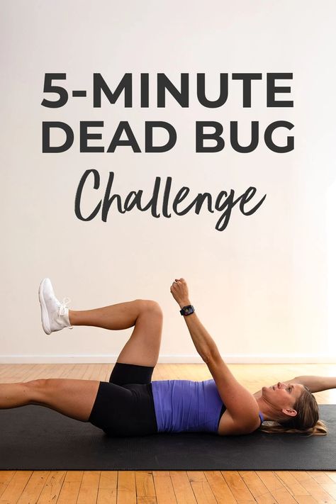 Deadbug Exercise Ab Workouts, Deadbug Exercise, Rear Fly Exercise, Non Crunch Ab Exercises, Dead Bug Ab Exercise, Yoga Burn Trim Core Challenge, Dead Bug Exercise, Bug Core, Postpartum Ab Workout