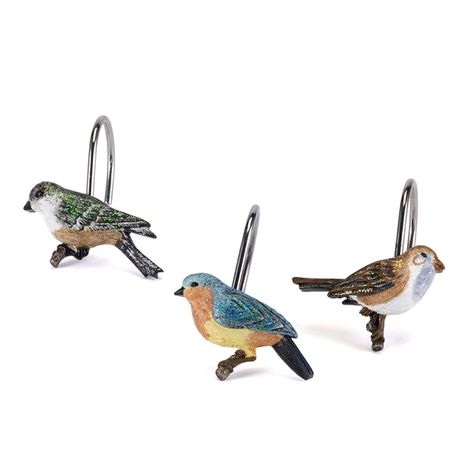 Avanti Love Nest Bird Shower Curtain Hooks, Multicolor Nature Inspired Bathroom, Bird Bathroom, Double Shower Curtain, Bird Shower Curtain, Bathroom Canisters, Shower Hooks, Shower Curtain Decor, Curtain Hardware, Bird Motif