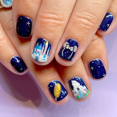 Castle Nails Disney, Disney Nails Sleeping Beauty, Anastasia Nails Disney, Disney Castle Nail Art, Disney World Nails Designs, Disney Castle Nails, Disney Manicures, Sleeping Beauty Nails, Castle Nails