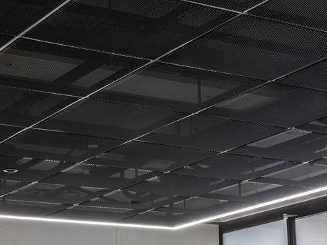 Open Cell Ceilings | SAS Basement Ceiling Tiles, Exposed Services, Ceiling Tiles Ideas, Mesh Ceiling, Metal Panel Ceiling, Ceiling Tiles Basement, Grid Ceiling, Metal Ceilings, Baffle Ceiling