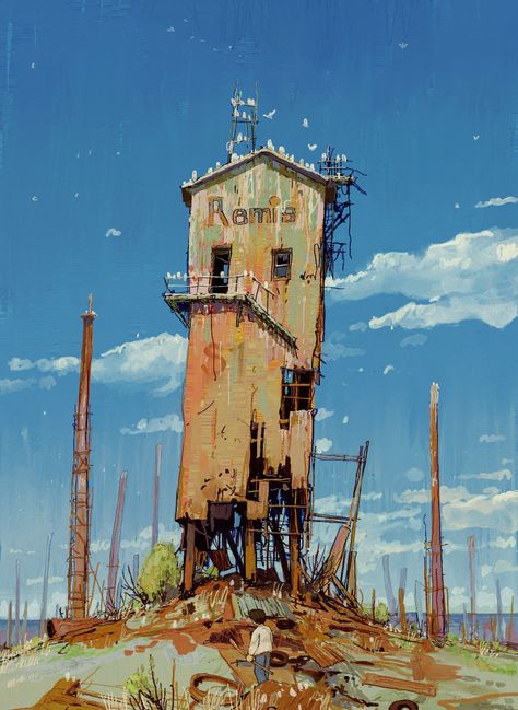 ArtStation - Abandoned tower Baba Jaga, Building Illustration, Building Concept, Background Drawing, Arte Sketchbook, Digital Art Illustration, Urban Sketching, Environment Design, Old Building