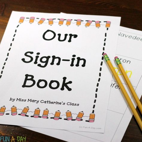 Preschool Sign-In Book for Name Writing Practice Preschool Sign In Ideas, Preschool Sign In, School Names, Sign In Sheet Template, Name Writing Practice, Preschool Names, Name Practice, Creative Writing Ideas, Preschool Schedule