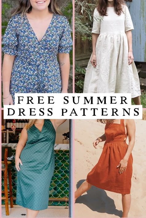 Free Midi Dress Sewing Pattern, Free Women’s Clothing Patterns, Easy Free Dress Pattern, Diy Summer Dresses For Women, Free Dress Patterns For Women Easy Sewing Projects, Easy Summer Dress Patterns Free, Maxi Dress Pattern Sewing Easy Diy, Maxi Dress Sewing Pattern Free, Free Summer Sewing Patterns