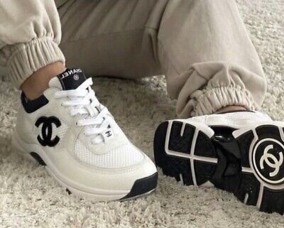 Premium Quality Chanel White Black CC Logo Runner Trainer Sneaker, 39, Women's Shoes Black And White Chanel Sneakers, Black Chanel Trainers, Chanel Shoes Women, Chanel Sport Shoes, Classy Sneakers Women, Channel Sneakers For Women, Chanel Trainers Outfit, Chanel Sneakers Outfit Black Women, Chanel Sneakers Woman