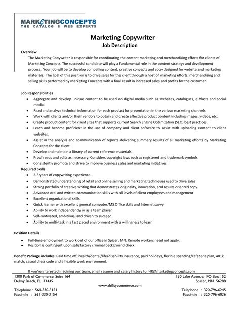 Marketing Copywriter Job Description - How to create a Marketing Copywriter Job Description? Download this Marketing Copywriter Job Description template now! Selling Skills, Job Description Template, Job Description, Sales And Marketing, Product Description, No Response, Marketing