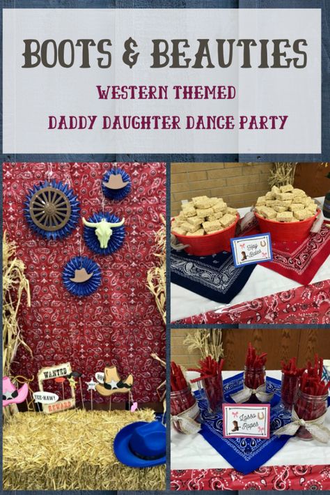 Boots & Beauties - Daddy Daughter Western Theme Dance Party - Dance Party Games, School Dance Themes, Dance Party Decorations, Dance Fundraisers, School Dance Ideas, Party Boots, Daughter Activities, Western Dance, Dance Decorations