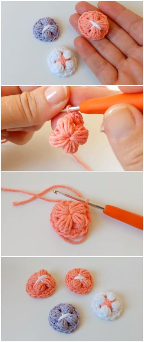 Crochet Easy Yarn Buttons How To Crochet Buttons, Crochet Button Pattern, How To Crochet A Button, Crochet Buttons Pattern Free, Crochet Buttons How To Make, Easy Crochet Applique, Crochet A Button, Knitted Buttons, Crocheted Buttons