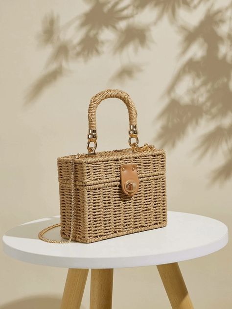 Woven Structured Box Bag | SHEIN USA Cute Hand Bags, Shooting Studio, Braided Bag, Photography Bags, Rattan Bag, Jute Bags, Brown Bags, Box Bag, Woven Bag