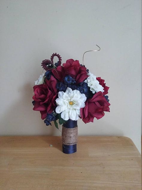 Rustic navy burgundy bouquet Wedding Centerpieces Burgundy, Centerpieces Burgundy, Navy Blue And Burgundy Wedding, Blue And Burgundy Wedding, Burgundy Wedding Bouquet, Navy And Burgundy Wedding, Burgundy Wedding Flowers, Blue And Burgundy, Maroon Wedding