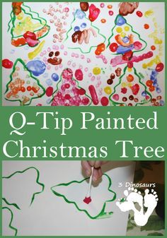 Painted Christmas Trees, Preschool Christmas Activities, Q Tip Painting, 3 Dinosaurs, Painting Christmas, Painting Activities, Winter Preschool, Daycare Activities, Christmas Tree Painting