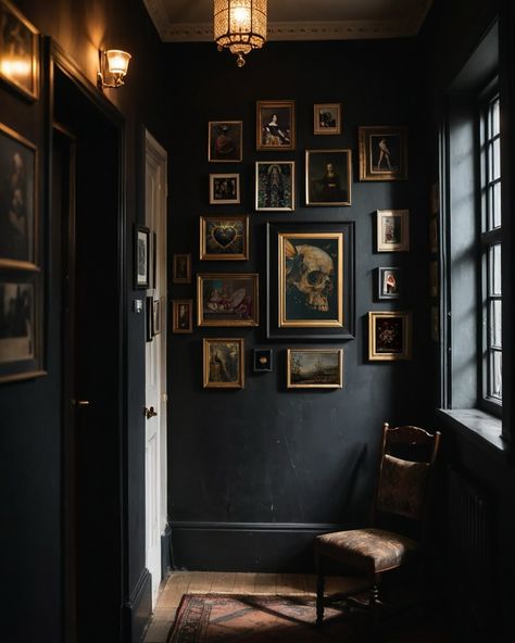 Hallways deserve some attention too 🖤✨🌙  #oldtownmagick #hallwaydecor #hallway #myhomestyle #darkinteriorstyling #darkinteriors #darkhomes #darkart #darkacademia #darkacademiaaesthetic #darkmanor #gothic #gothichome #edinburgh #scotland Dark Academia Hallway, Moody Traditional, Ravenclaw Room, Country Hallway, Dark Homes, Victorian Hall, Backyard Plans, Gothic Homeware, Moody Decor