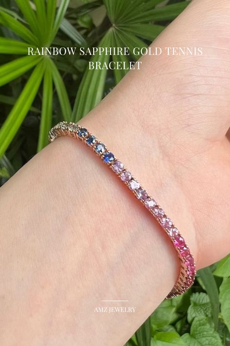 Luxury Multicolor Tennis Bracelet For Formal Occasions, Elegant Multicolor Bangle Tennis Bracelet, Luxury Elegant Rainbow Tennis Bracelet, Multicolor Multi-stone Tennis Bracelet As Gift, Elegant Multicolor Multi-stone Tennis Bracelet, Rainbow Sapphires, Tennis Necklace, Classy Jewelry, Natural Sapphire