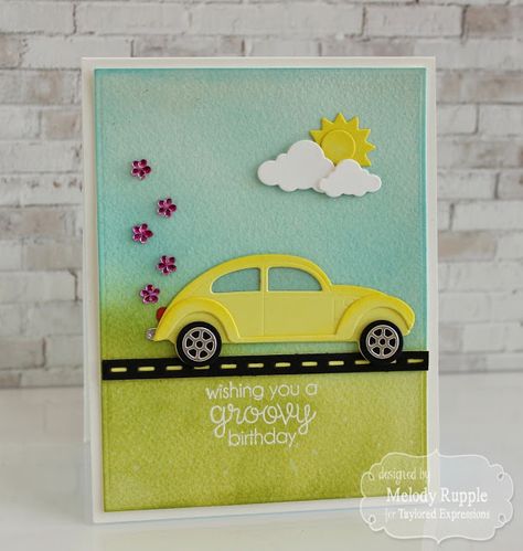 Wishing You A Groovy Birthday Handmade Cards Birthday #tayloredexpressions Cards With Cars On Them, Car Cards Handmade, Car Birthday Cards, Birthday Handmade Cards, Car Birthday Card, Driving Test Card, Birthday Wishes For Men, Car Cards, Classic Beetle