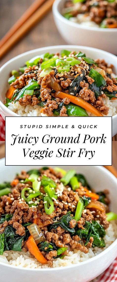 Image for Juicy Ground Pork Veggie Stir Fry Ground Pork Loin Recipes, Asian Recipes With Ground Pork, Ground Pork Lunch Recipes, Ground Pork Stir Fry Noodles, Dinner Recipes With Ground Pork, Ground Pork Asian Recipes, Recipe With Ground Pork, Meals With Ground Pork, Ground Pork Recipes For Dinner Healthy