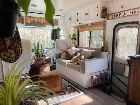 Come see how an outdated RV was transformed into a Mountain Modern Motorhome! Class A Rv Remodel, Rustic Camper, Motorhome Remodel, Camper Trailer Remodel, Rv Renovation, Class A Rv, Diy Camper Remodel, Rv Renovations, Camper Makeover