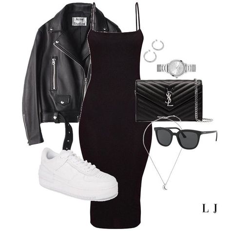 Outfits For Performance, Leather Jacket Dress Outfit, Jacket Dress Outfit, Outfits With Air Forces, Leather Jacket Dress, Random Style, Casual College Outfits, Korean Fashion Dress, Closet Inspiration