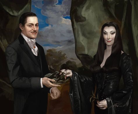 Morticia & Gomez Addams by Denver Balbaboco Gomez And Morticia Addams, Ted Cassidy, Supreme Tshirt, Raul Julia, Los Addams, Morticia And Gomez Addams, Tshirt Dresses, Polo Tshirts, Gomez And Morticia