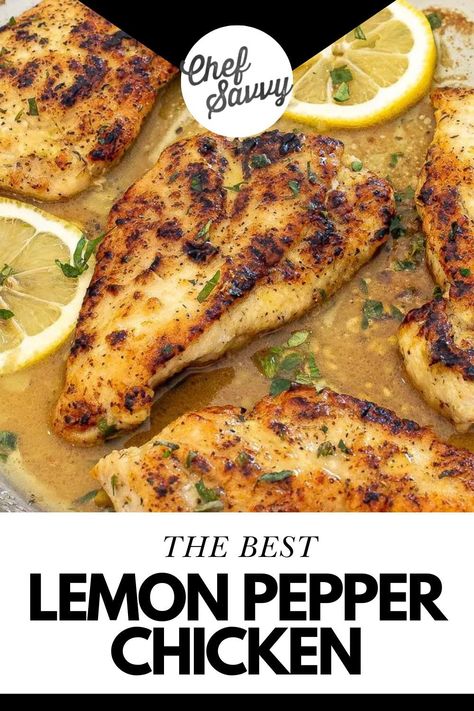 Try this recipe for The BEST Easy Lemon Pepper Chicken. This Lemon Pepper Chicken is a family favorite! The Chicken breasts are breaded in a lemon pepper coating then seared in a hot pan then finished with a lemon butter sauce! The chicken turns out tender and juicy and the sauce is amazing! You have to make this recipe, it will not disappoint! Follow Chef Savvy for more Healthy Chicken Recipes! Lemon Pepper Chicken Bites, Lemon Pepper Chicken Recipes, Crockpot Lemon Pepper Chicken, Honey Lemon Pepper Chicken, Recipe For Lemon Chicken, Crispy Lemon Pepper Chicken, Easy Lemon Pepper Chicken, Chicken Healthy Recipes, Lemon Chicken Breast Recipes