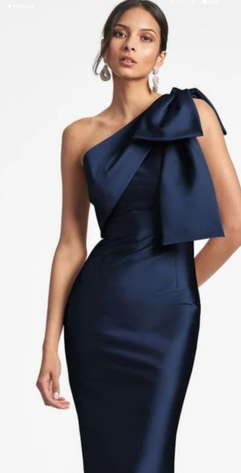 Silk Maid Of Honor Dress, Semi Formal Evening Dresses, Gown With Collar, Navy Blue Dress Outfit, Blue Silk Gown, Navy Blue Bridesmaid Dress, Navy Satin Dress, Bride Maids, Maid Of Honor Dress