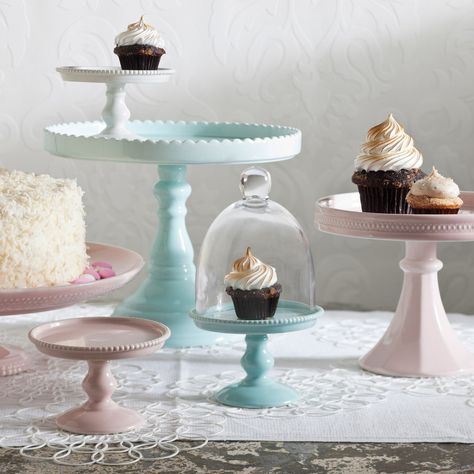 Rosanna Decor Bon Bon Hue Pink Small Beaded Pedestal from @Sarah Nasafi Grayce #laylagrayce #tabletop Pretty Cake Stands, Round Cake Stand, Cake Pedestal, Cake Dome, Cake Plates Stand, Cakes And Cupcakes, Pedestal Cake Stand, Entertainment Stand, Plate Stands