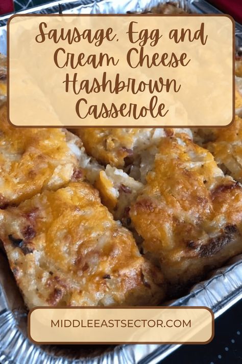 Sausage & Cream Cheese Hash Brown Breakfast Casserole – All of my favorite breakfast foods in one easy casserole! Hash browns, sausage, cream cheese, cheddar cheese, eggs, milk, garlic, onion, salt, and pepper. Can make ahead of time and refrigerate or freeze for later. Can split between two pans and bake one and freeze one Cream Cheese Hashbrown Casserole, Cheese Hashbrowns, Cheese Hashbrown Casserole, Hashbrown Casserole Recipe, Delicious Breakfast Casserole, Breakfast Recipies, Best Breakfast Casserole, Crispy Hashbrowns, Cheese Cheddar