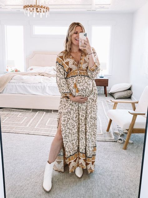 Dress And White Boots, Fall Maternity Fashion, Fall Maxi Dress, Pregnancy Fashion Fall, Fall Maternity Outfits, Fall Maxi, Fall Maternity, Maxi Dresses Fall, Maternity Outfits