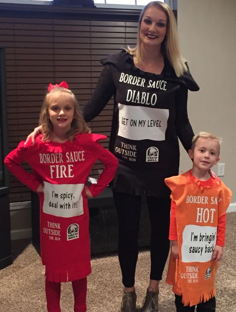 Taco Bell Sauce Costumes Taco Belle Costume, Halloween Work Outfit, Hot Sauce Costume, Taco Bell Sauce, Halloween Havoc, Classroom Halloween Party, Cute Group Halloween Costumes, Belle Costume, Halloween Classroom