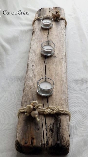 Diy Old Wood Projects, Driftwood Crafts Ideas, Old Barn Wood Projects, Driftwood Projects Unique, Driftwood Crafts Diy, Driftwood Decor Ideas, Diy Driftwood Projects, Driftwood Wedding Centerpieces, Driftwood Candle Holders Diy