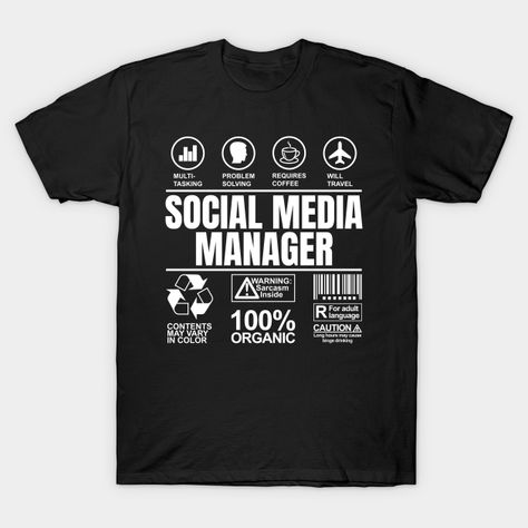 Add some personality to your Trendy gear with our "Social Media Manager Label" design. Choose your size and color, then click "Add to cart" to place your order. Perfect for gifting or treating yourself. Let the good vibes and fun flow on and off the mat! -- Choose from our vast selection of Crewneck and V-Neck T-Shirts to match with your favorite design to make the perfect custom graphic T-Shirt. Pick your favorite: Classic, Relaxed Fit, V-Neck, Tri-Blend, Dolman Extra Soft Tri-Blend, Slouchy V- Money Moves, Coffee Travel, Social Media Manager, Label Design, Good Vibes, The Good, Graphic T Shirt, V Neck T Shirt, Tshirt Designs