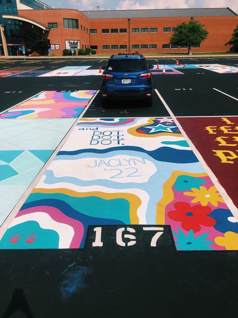 Mama Mia Parking Spot Painting, Parking Spot Painting Junior Year, Parking Spit Painting, Mamma Mia Parking Spot Painting, Mama Mia Parking Spot, Mamma Mia Senior Parking Spot, Mamma Mia Parking Spot, Senior Spot Ideas, Cute Parking Spot Paintings