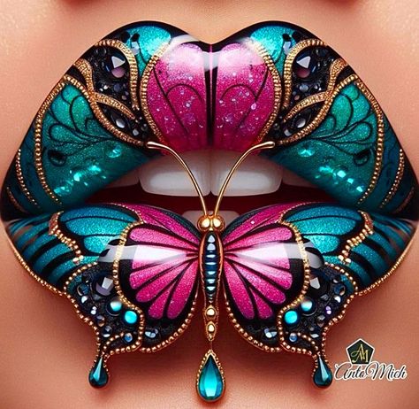 Lip Art Painting, Butterfly Lips, Funny Notes, Characters From Movies, Beautiful Screensavers, Lips Art Print, Lip Art Makeup, Lips Art, Eyeball Art