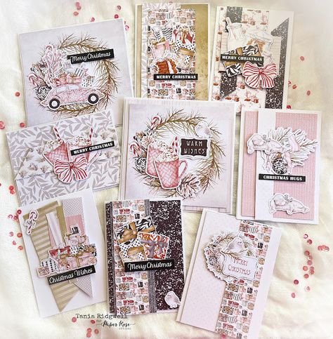 Pretty In Pink Christmas Cards - Tania Ridgwell Paper Rose Christmas Cards, Stampin Up Pink Christmas Cards, Paper Rose Studio Christmas Cards, Pink Christmas Cards Handmade, Christmas Card Layouts, Pink Christmas Cards, Christmas Sweet Treats, Dt Projects, Chirstmas Decor