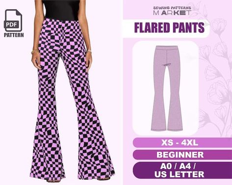 Flared Pants Sewing Pattern Beginner Level, Size XS 4XL, Digital Sewing Pattern - Etsy Fitted Top Pattern, Flare Pants Pattern, Mini Skirt Pattern, Flare Dress Pattern, Wide Leg Pants Pattern, Women Pants Pattern, Maxi Skirt Pattern, Prom Dress Pattern, Halter Top Pattern