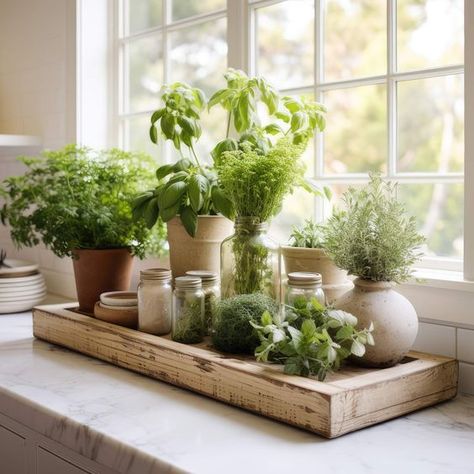 10 ways to have a summer ready home - on lakeshore drive Kitchen Herb Garden Indoor, How To Decorate Kitchen Counters, Kitchen Plants Decor, Window Herb Garden, Kitchen Counter Island, Kitchen Countertop Decor, Herb Garden In Kitchen, Plant Kitchen, Kitchen Plants