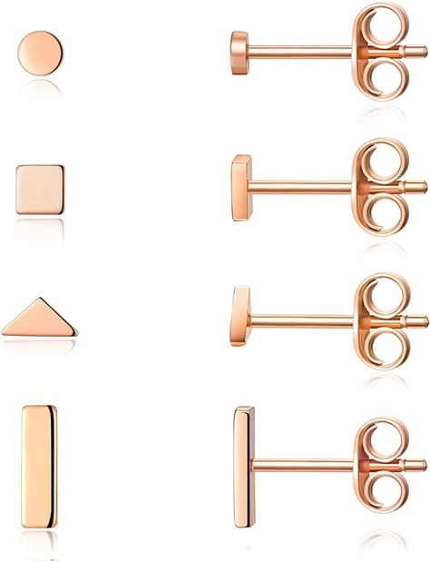 Amazon.com: Sterling Silver Stud Earrings for Women Men- 4 Pairs of Hypoallergenic Simple Geometric Small Stud Earring Set Tiny Circle Triangle Square Bar Stud Earrings Mini Cartilage Tragus Earrings(Rose Gold): Clothing, Shoes & Jewelry Cute Stud Earrings, Square Bar, Tanks Tops, Triangle Square, Womens Earrings Studs, Geometric Studs, Triangle Studs, Bar Stud Earrings, Bar Studs