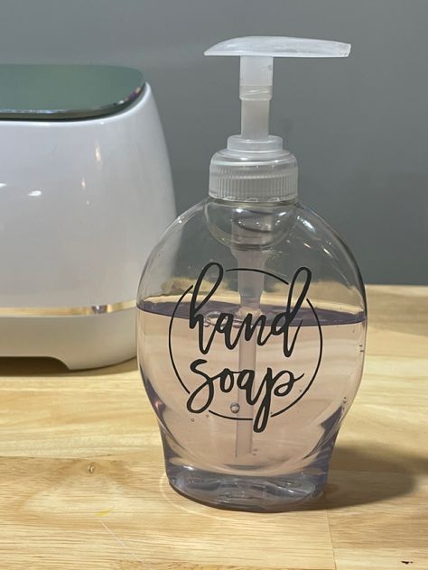 Cricut Soap Dispenser, Vinyl Quotes, Coffee Syrup, Soap Pump, Cricut Vinyl, Soap Dispenser, Cricut Projects, Dollar Stores, Hand Soap