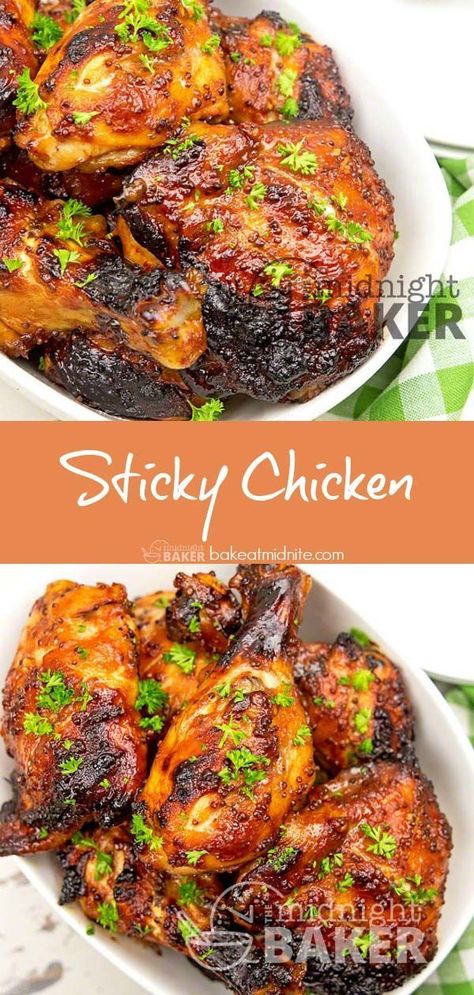 Sticky Chicken - The Midnight Baker - Tangy Chicken Recipe #chicken #recipes Midnight Chicken, Kids Dinners, How To Grill Chicken, Sticky Chicken Recipe, Tangy Chicken, Food Kit, Grill Chicken, Jo March, Whole Chicken Recipes