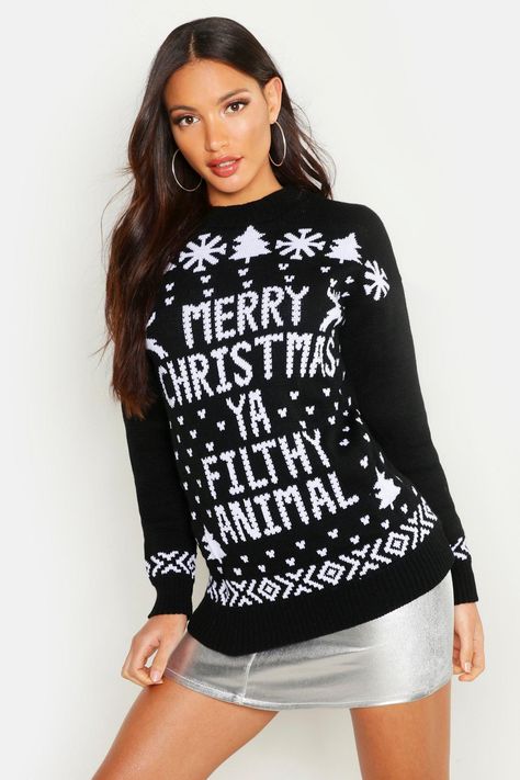 Womens Merry Christmas Ya Filthy Animal Sweater - black - M/L Womens Christmas Sweaters, Knitting Animals, Animal Sweater, Merry Christmas Ya Filthy Animal, Ya Filthy Animal, Animal Christmas, Christmas Sweaters For Women, Oversize Sleeves, Latest Sweater